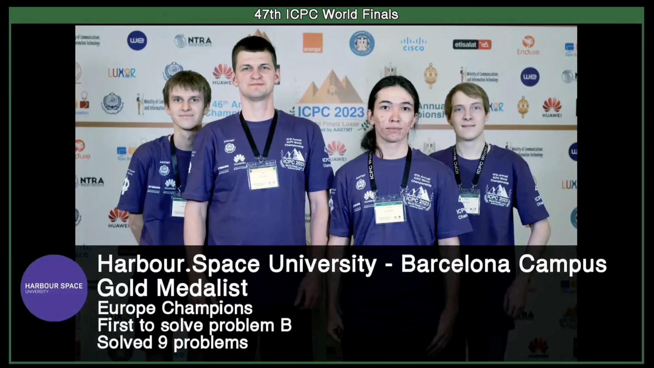 The 47th ICPC Gold Medalists - Yahor Dubovik, Batyr Sardarbekov, Sergei Zolotarev and Kamil Debowski (Coach)